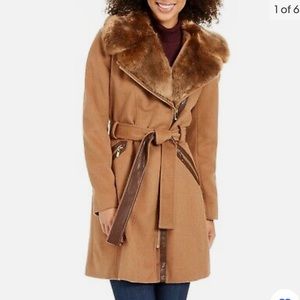 Via Spiga Women's Asymmetric Faux-Fur-Collar Wrap Coat